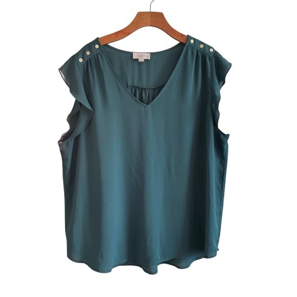 LOFT Tops - Loft Women’s Teal V-Neck Top Xl Button Details on Shoulder